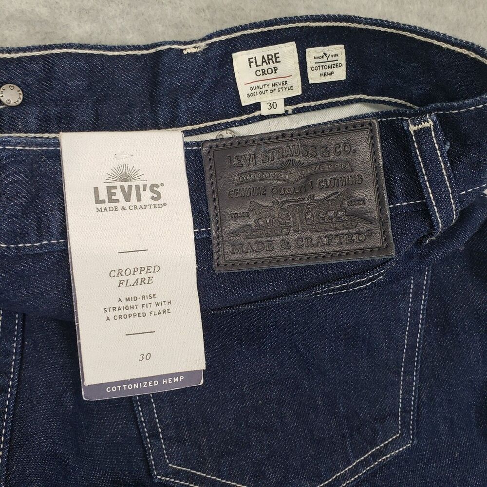 New! Levis Made & Crafted Cropped Flare Jeans Womens 30x24 Blue Cottonized Hemp - Picture 4 of 10